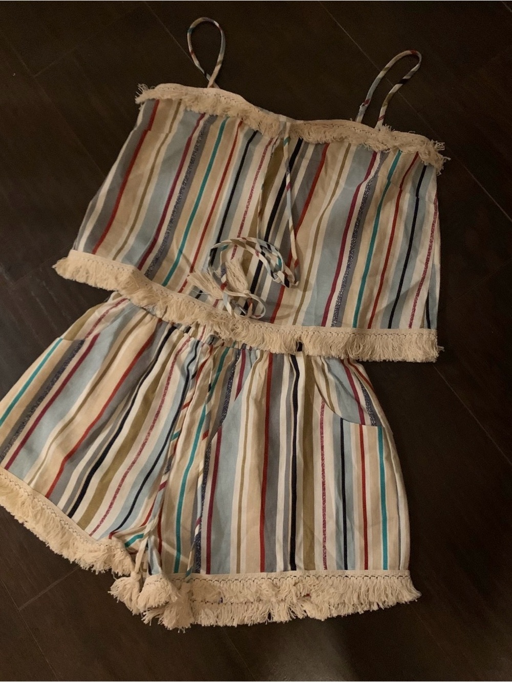 ILLA ILLA Multicolor Striped Fringe Women's Short Set
